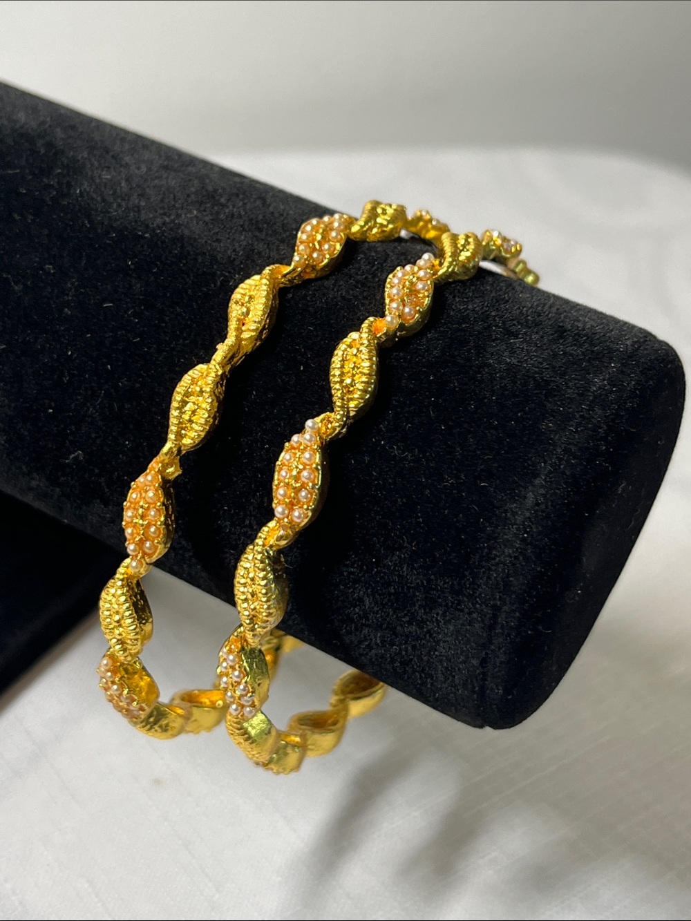 Gold-Tone Textured bandle bracelets with pearl Accents